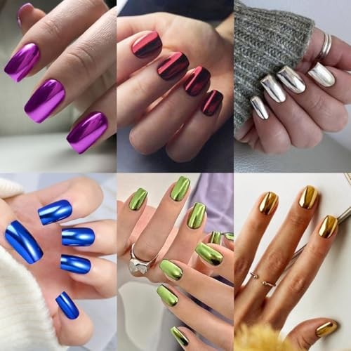 6 Packs (144 Pcs) Chrome Press on Nails Medium Square Fake Nails Style-4