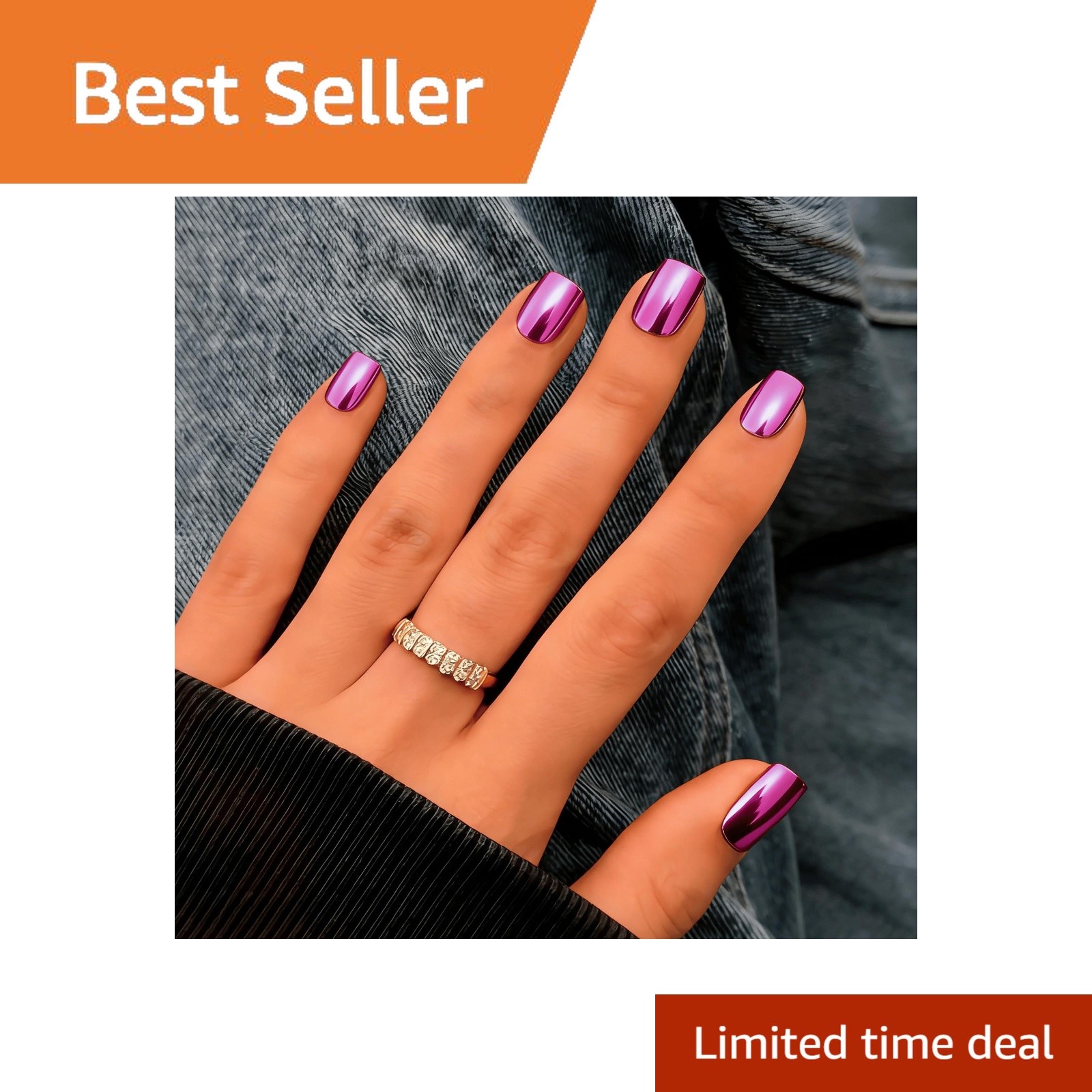 JOYVVEW Chrome Purple Square Press On Nails
