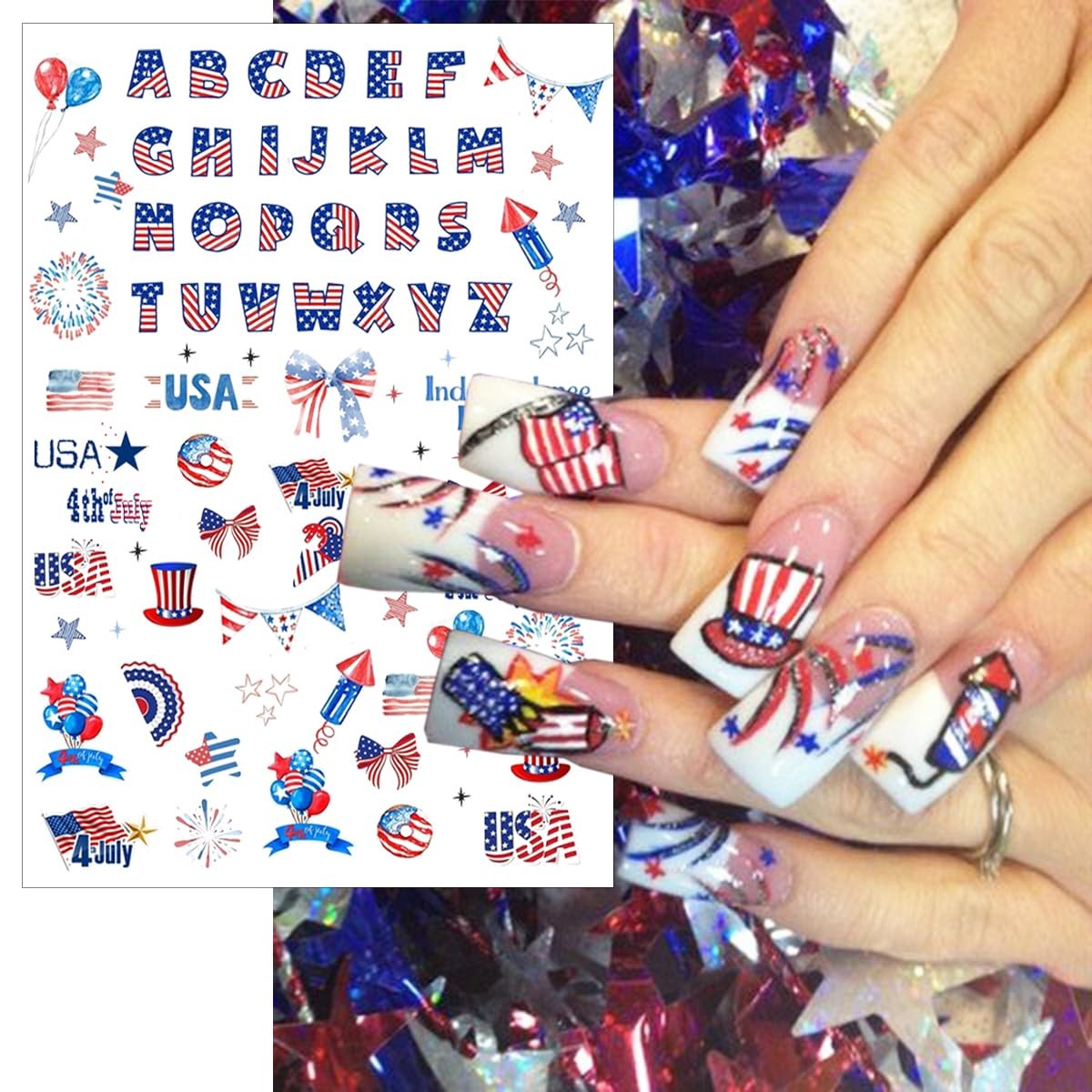 4th of July Nail Stickers 6 Sheets for Nail Art Independence Day Nail Art