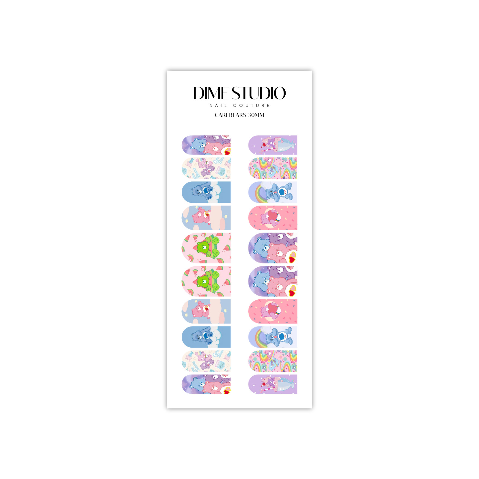 Pastel Care Bears Nail Decals Water Transfer Nail Wraps