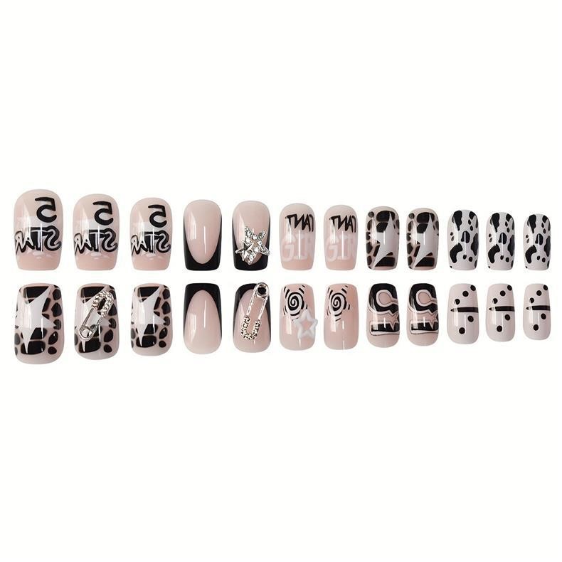 Short Square Star Studded Press On Nails Cute Cool Style
