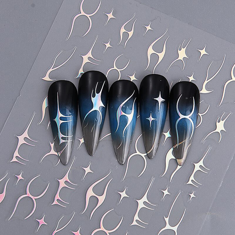 5 Colors Frame Stars Nail Sticker Flamma 4 Point Star Self Adhesive Nail Decal