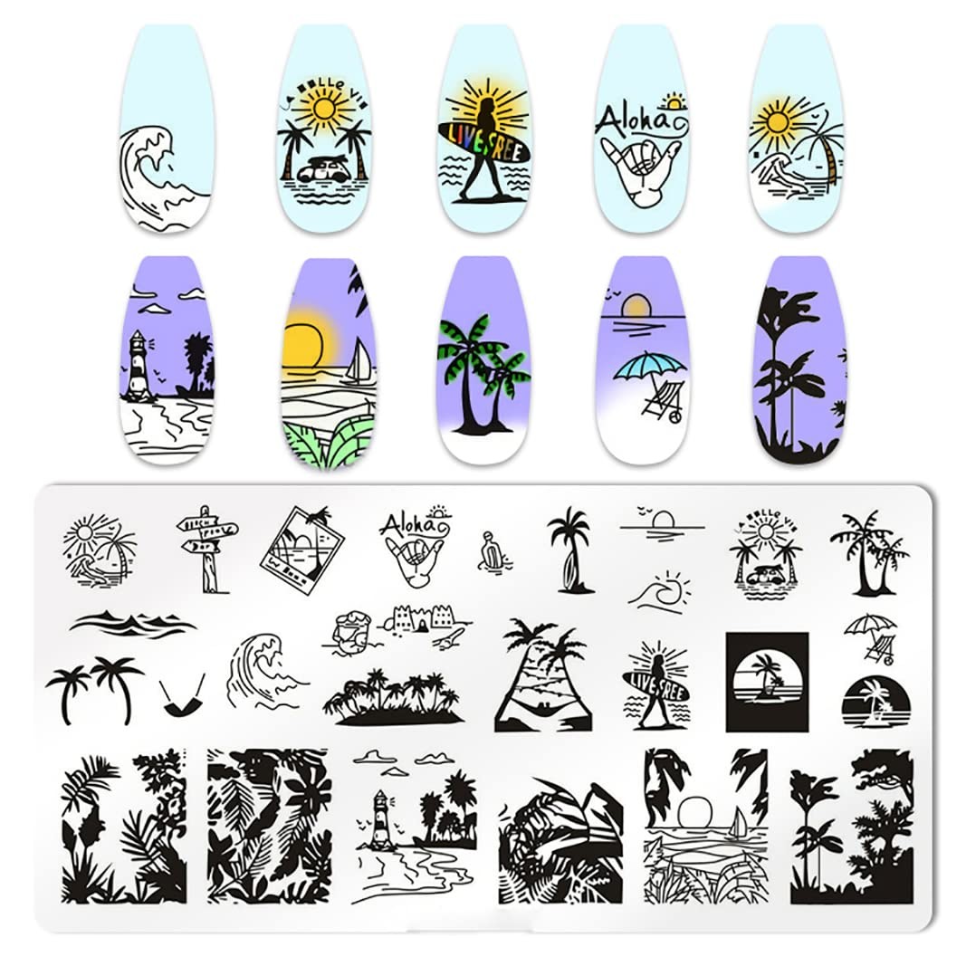 6pcs Seaside Scenery Nail Stamping Plate Nail Stamping Kit for Nails Summer B…