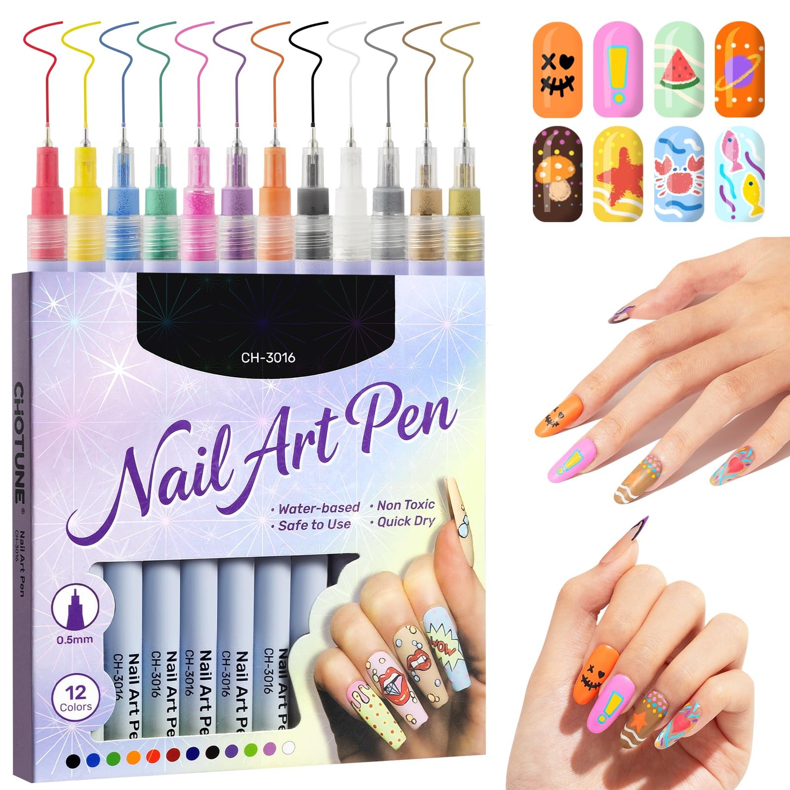 Nail Art Marker, 12Colors Nail Art Pens Set, 0.5MM Fine Line Nail Polish Pens…