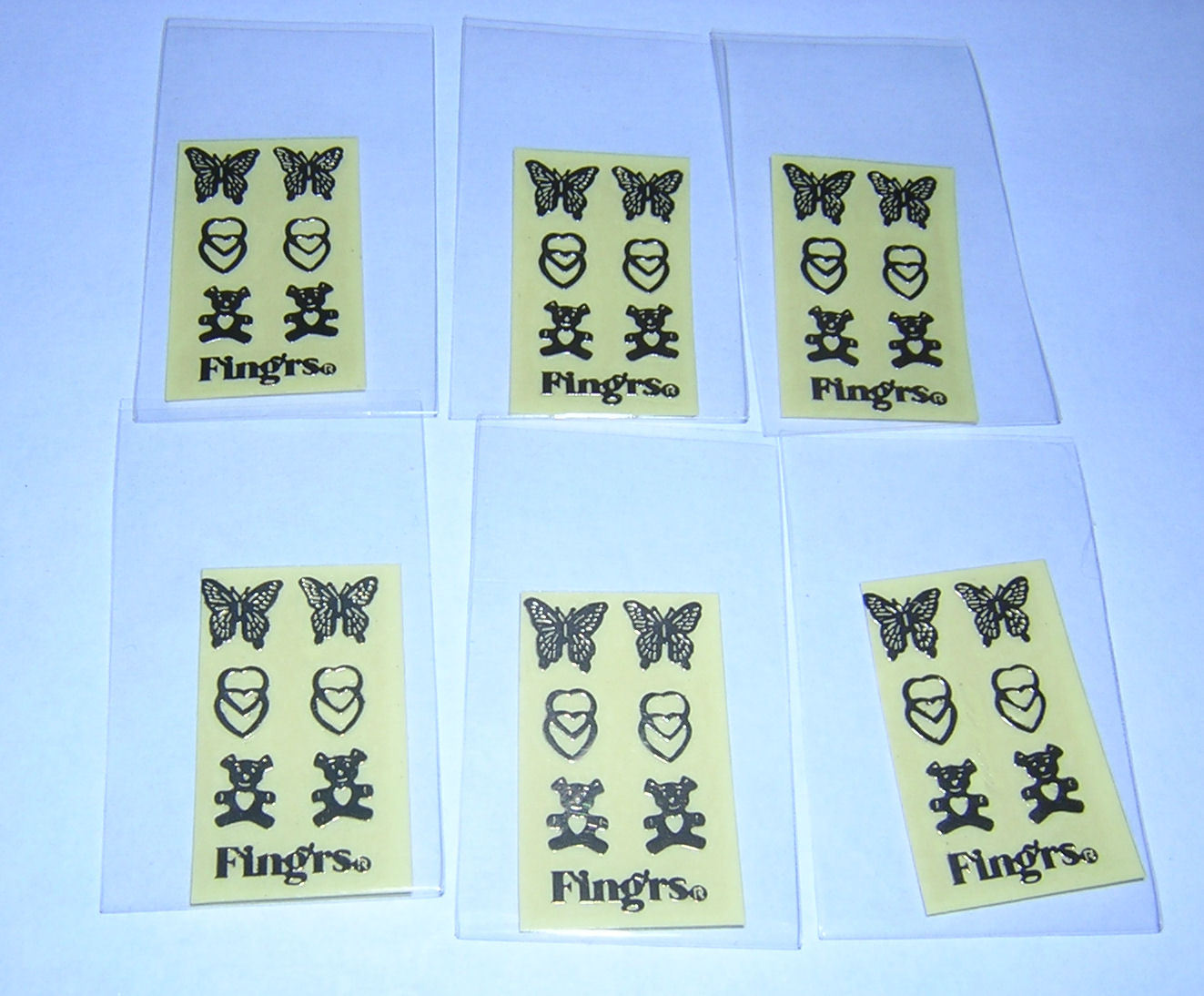 GOLD: Fingernail Art Decoration Decal 6 Sheets: Hearts, Butterfly and Teddy Bear