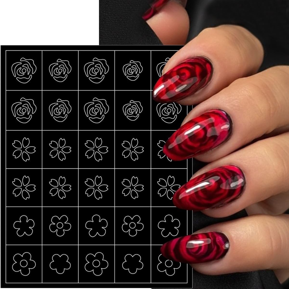 6 Sheets Colorful 3D Nail Art Stickers & Stencils for French & DIY Manicure
