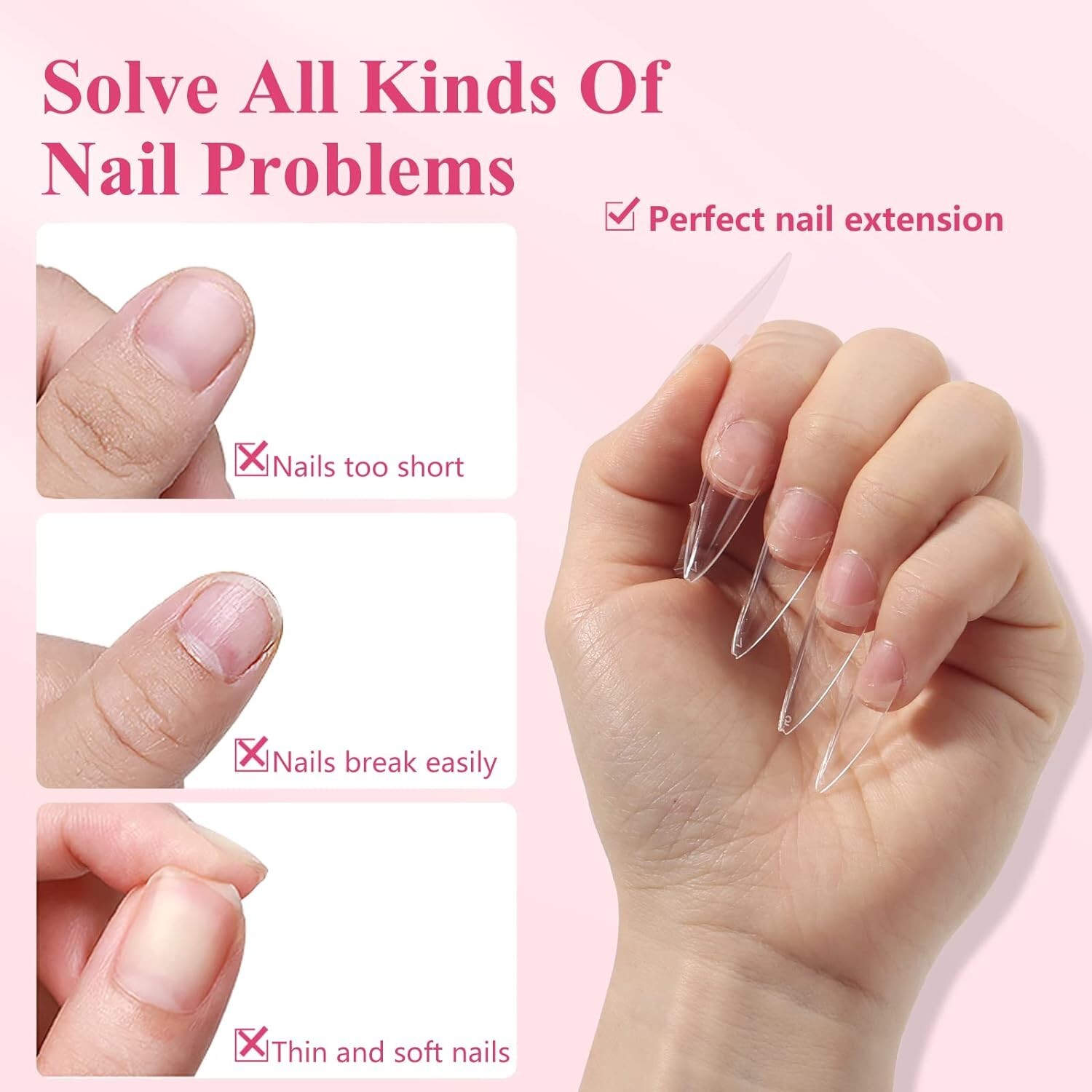 500Pcs False Nails Long Stiletto Acrylic Half Cover Tips Pointy Gel Nail US
