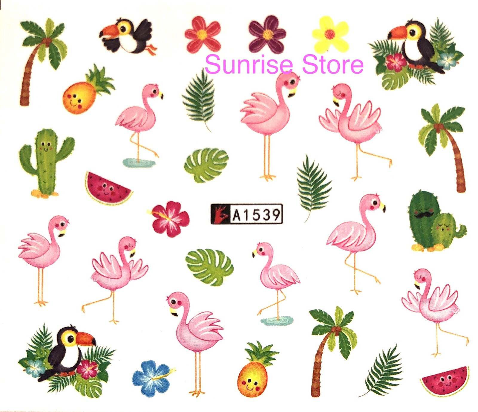 Nail Art Water Transfer Sticker Flamingo Bird Flower Palm Tree Leaf Fruit Decals