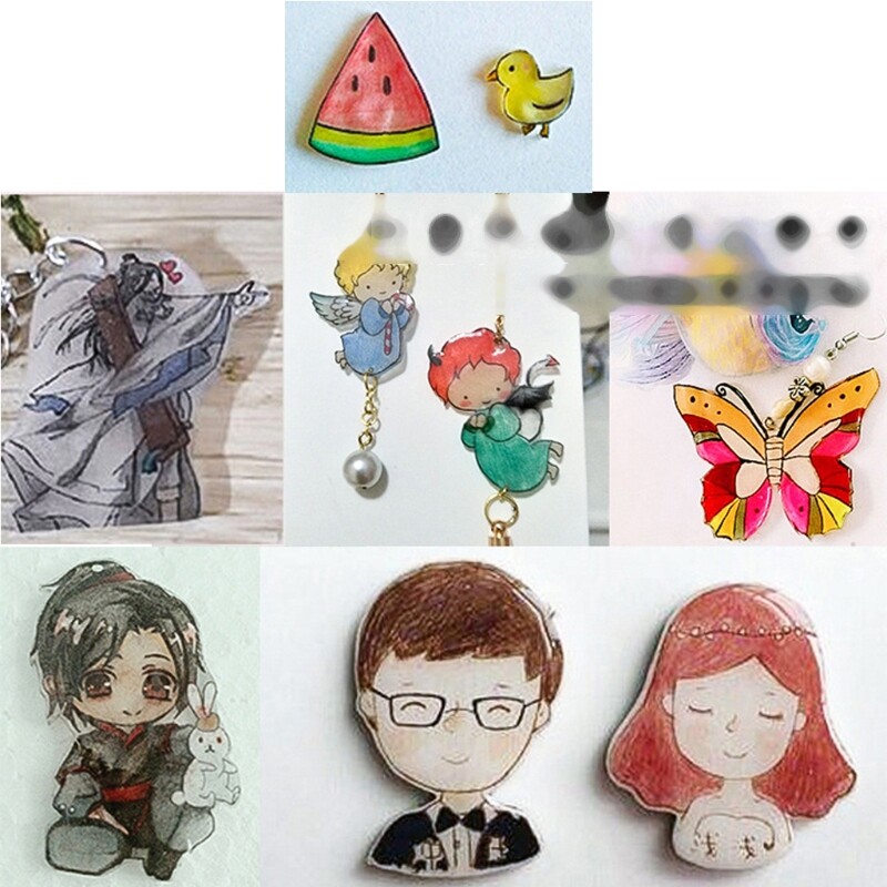12x Creative Blank Shrinky Art Film Paper Keychain Accessory for DIY Ornaments