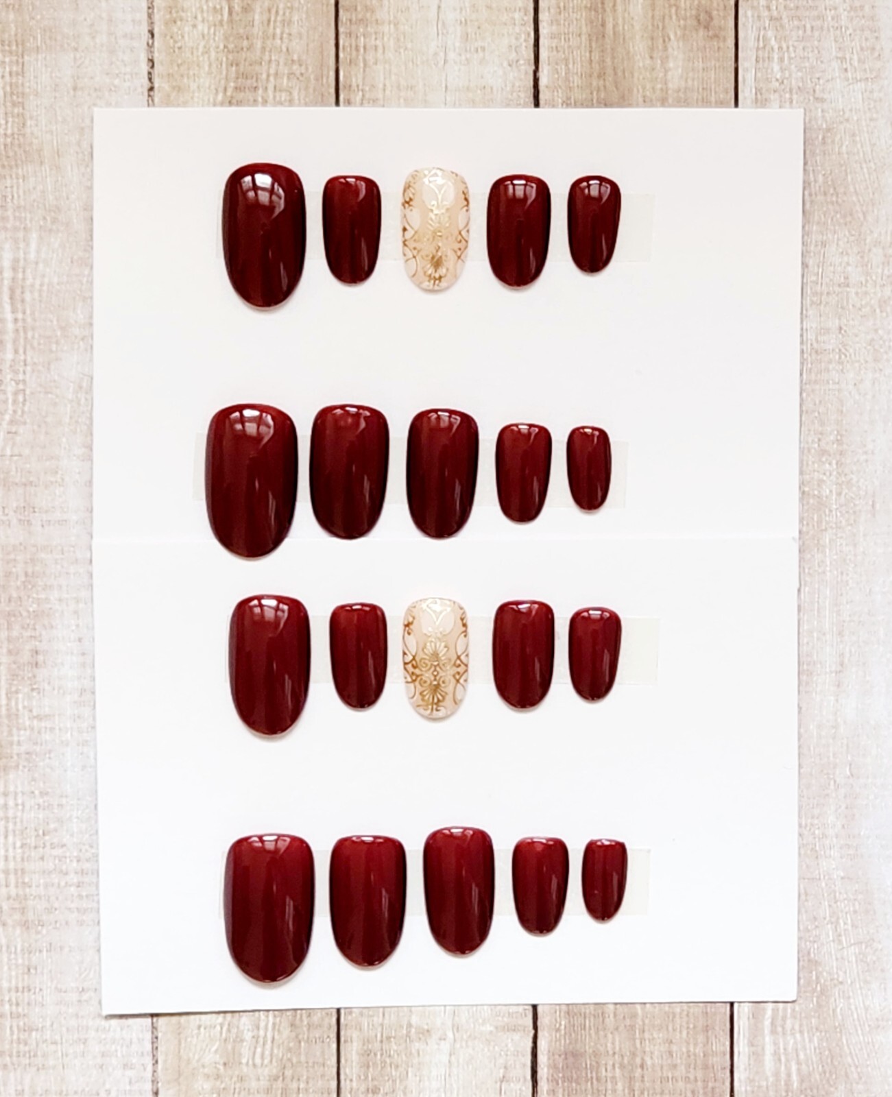 Custom Press On Handmade Gel Nails Cherry Chocolate Mosaic Oval Short 20 Tips