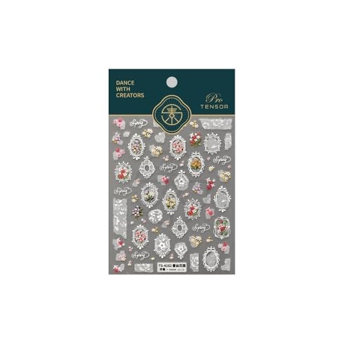 Flower Nail Stickers White Lace Nail Decals 5D Embossed Pink Red Floral Color 2