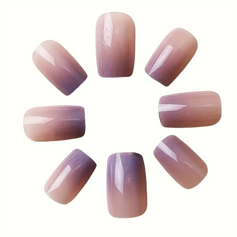 24 Pcs Oval Short Press On Nails Gradient Glossy Mixed Colors False Nail Set