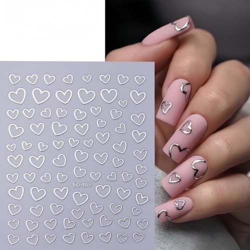 Heart Nail Stickers – 6 Sheets Love Nail Decals 3D Self-Adhesive Red, Black,