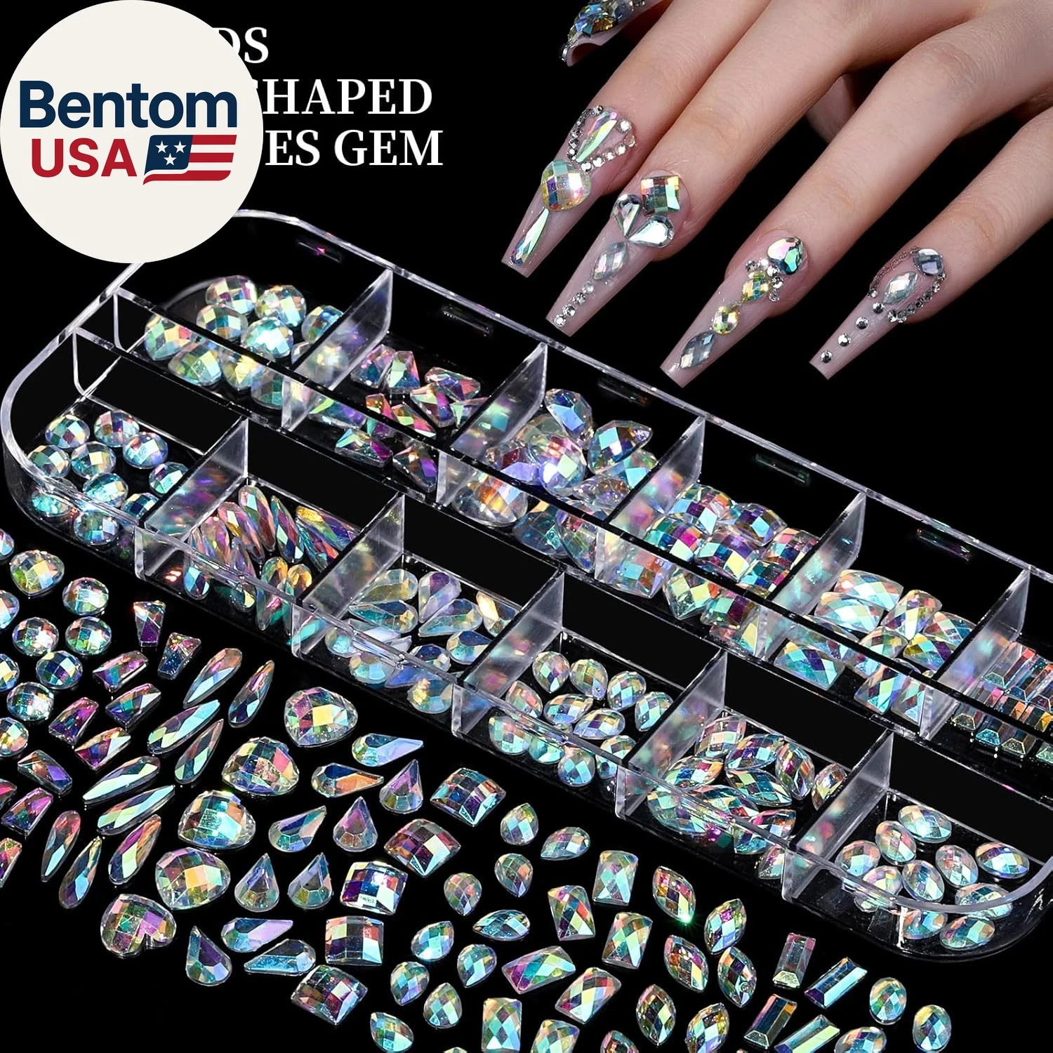 Nail Charms, Nail Rhinestones Kit with 8 Boxes of Nail Gems, 3D Charms for Nails