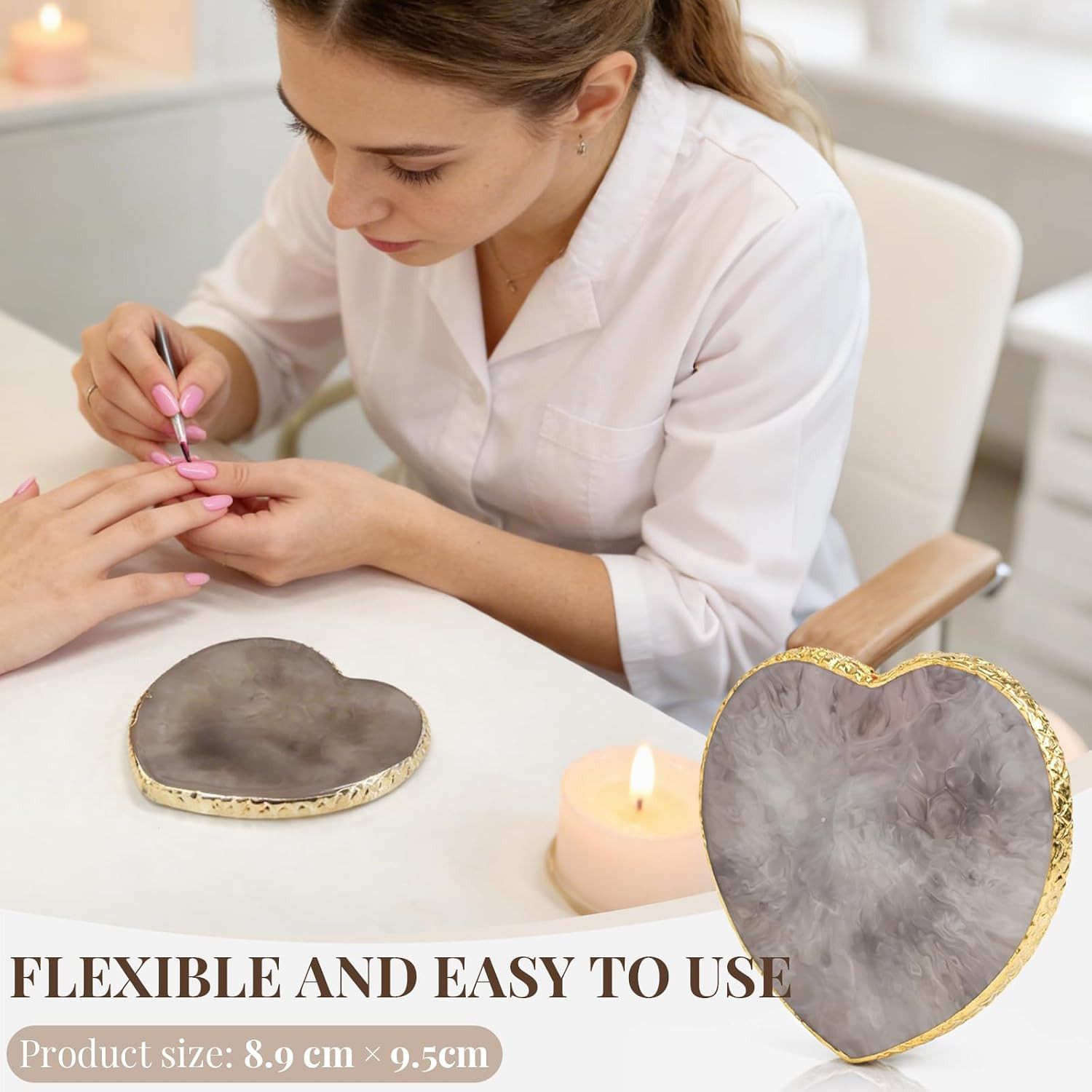 2 PCS Heart-Shaped Resin Nail Art Mixing Palette – Nail Polish Mixing Plate & Na