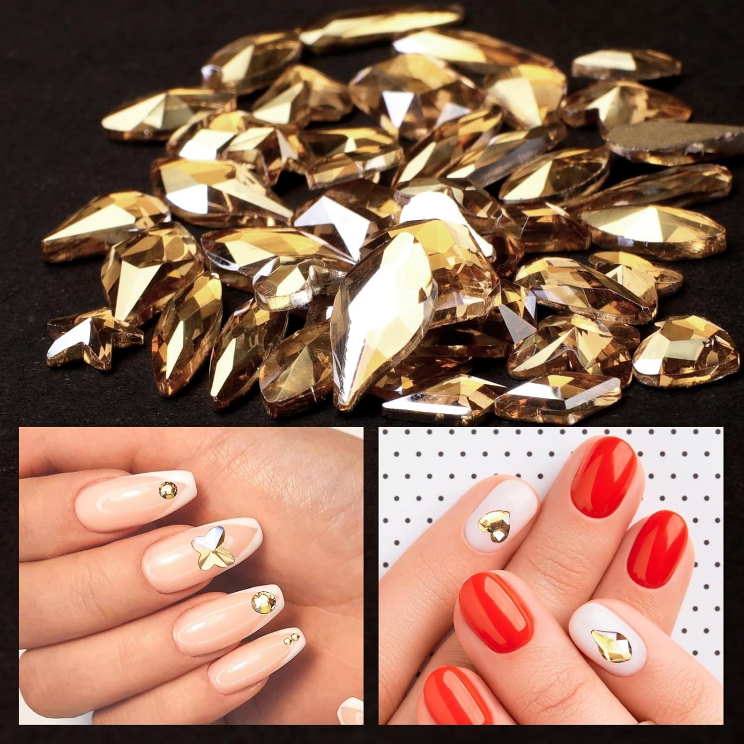 2120 Pcs Champagne Gold Crystal Nail Rhinestones Round Beads Flatback Glass Gems