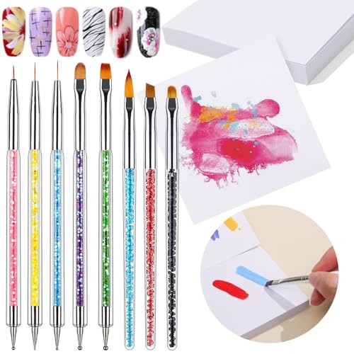 50Pcs Nail Art Palette Paper with 5 Nail Brushes – Disposable Gel Nail Kit1