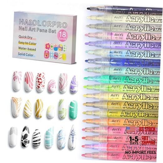18 Colors Nail Art Pens Set, 3D Gel Nail Polish Pen Water-based Multi-colored