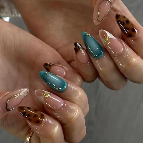 Almond Press on Nails Fall Fake Nails Medium False 1 Fl Oz (Pack of 1) Style-25