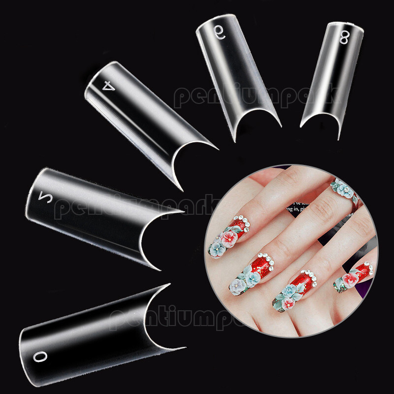 500Pcs Well Less Nail Tips C Curve Shape Acrylic Uv Gel False- Natural/Clear