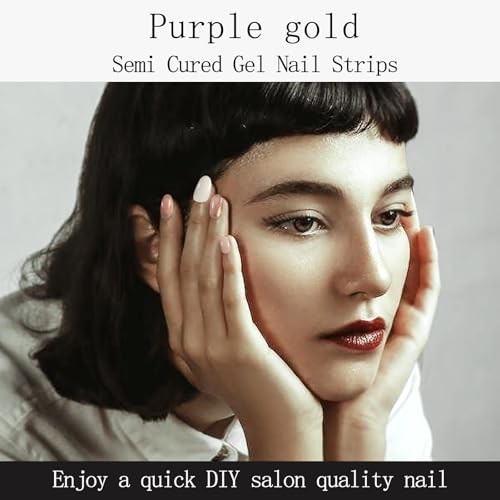 Gold Semi Cured Gel Nail Strips UV/LED Light Needed 20Pcs Cream 29-gold Cream