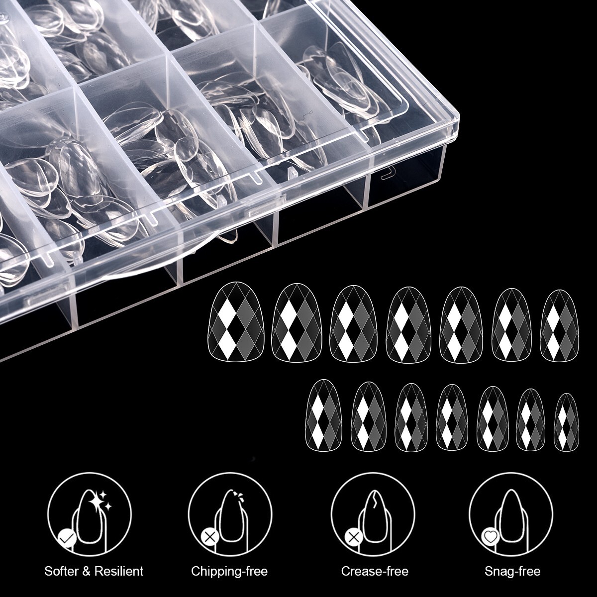 3D Diamond Rhombus Soft Gel Tips Seamless Full Cover Clear False Press On Nails