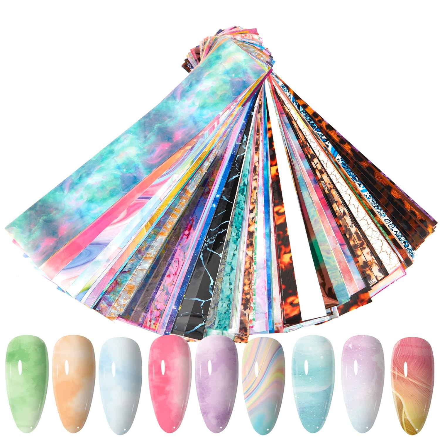 300 Sheets Nail Transfer Foil Art Kit, Marble Gradient Leopard Foil Transfer Sti