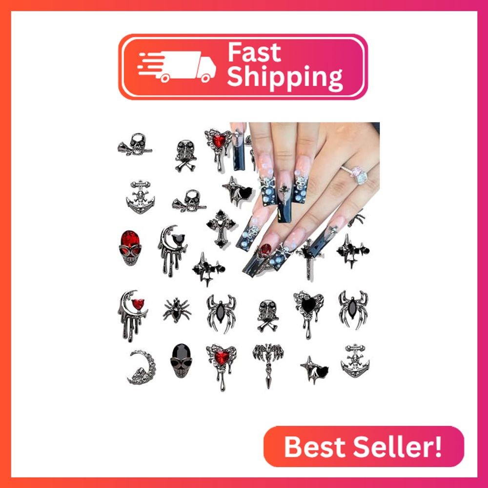 Halloween Nail Charms 22PCS 3D Alloy Spider Skull Halloween Nail Art Charms Vint