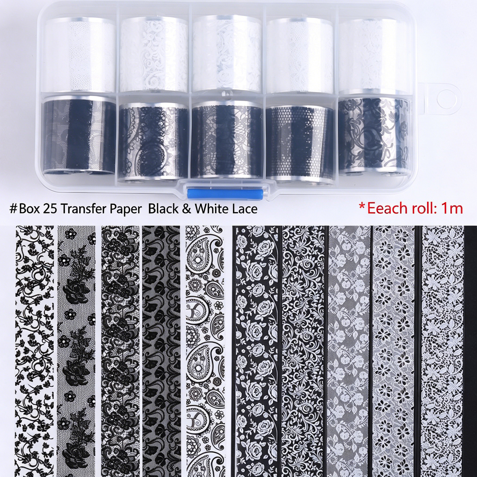 Nail Art Lace Transfer Paper Sweet Cool Pure Desire Black & White Lace Edge Star