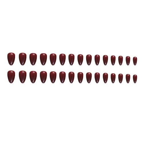 24Pcs Wine Red Press On Nails Short Oval,CEWEWP Thick Acrylic Nails Press A27