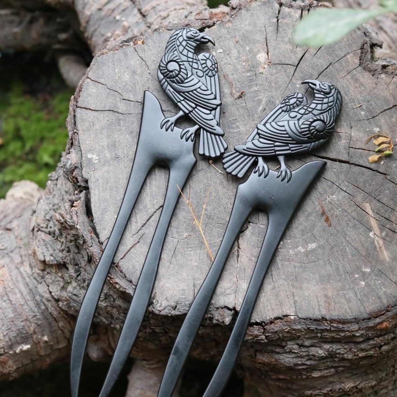2pack U Shaped Viking Raven Metal Hair 1 Count (Pack of 2), Black,Transparent