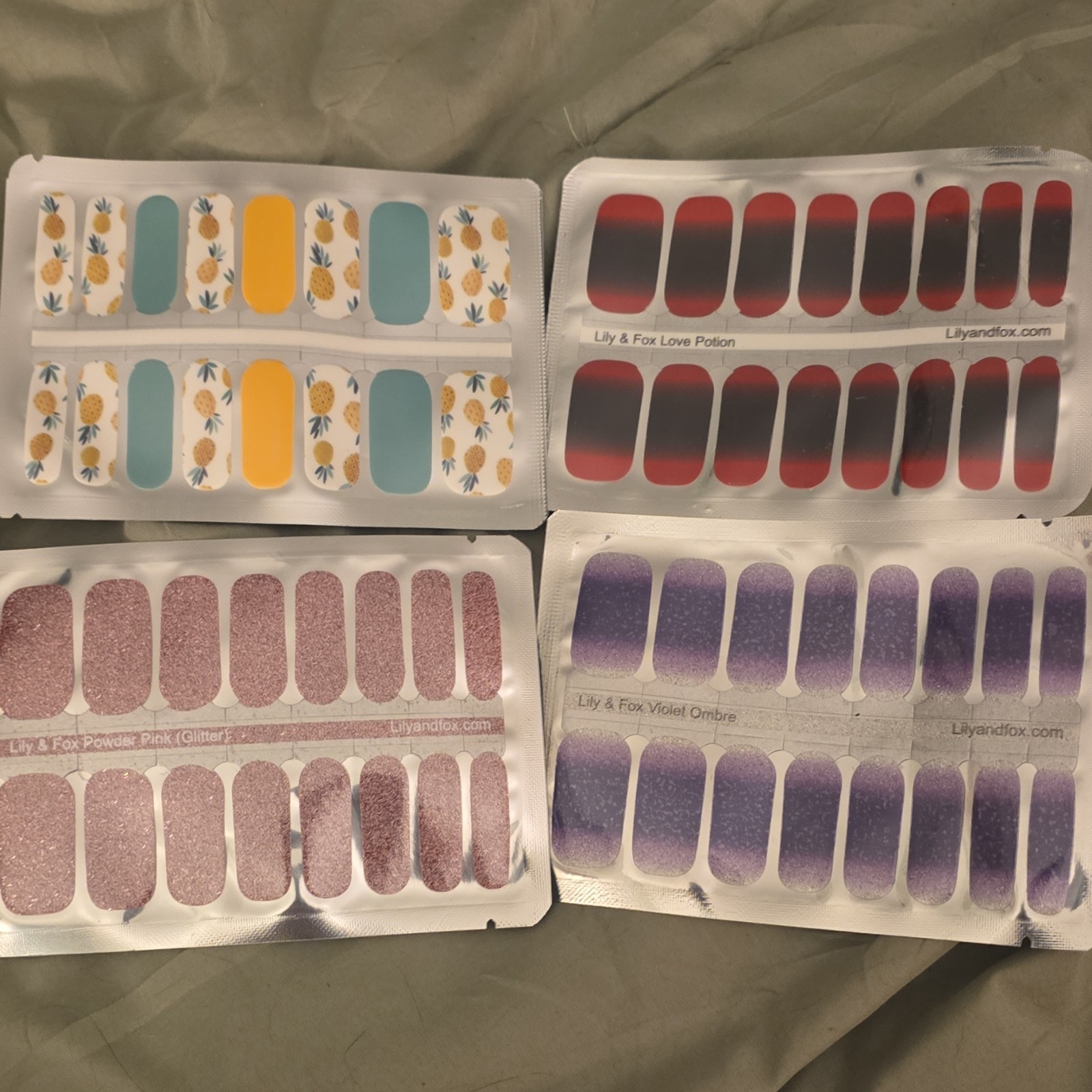 Lily & Fox Press-On Nails Pineapple, Love Potion, Violet Ombre Designs