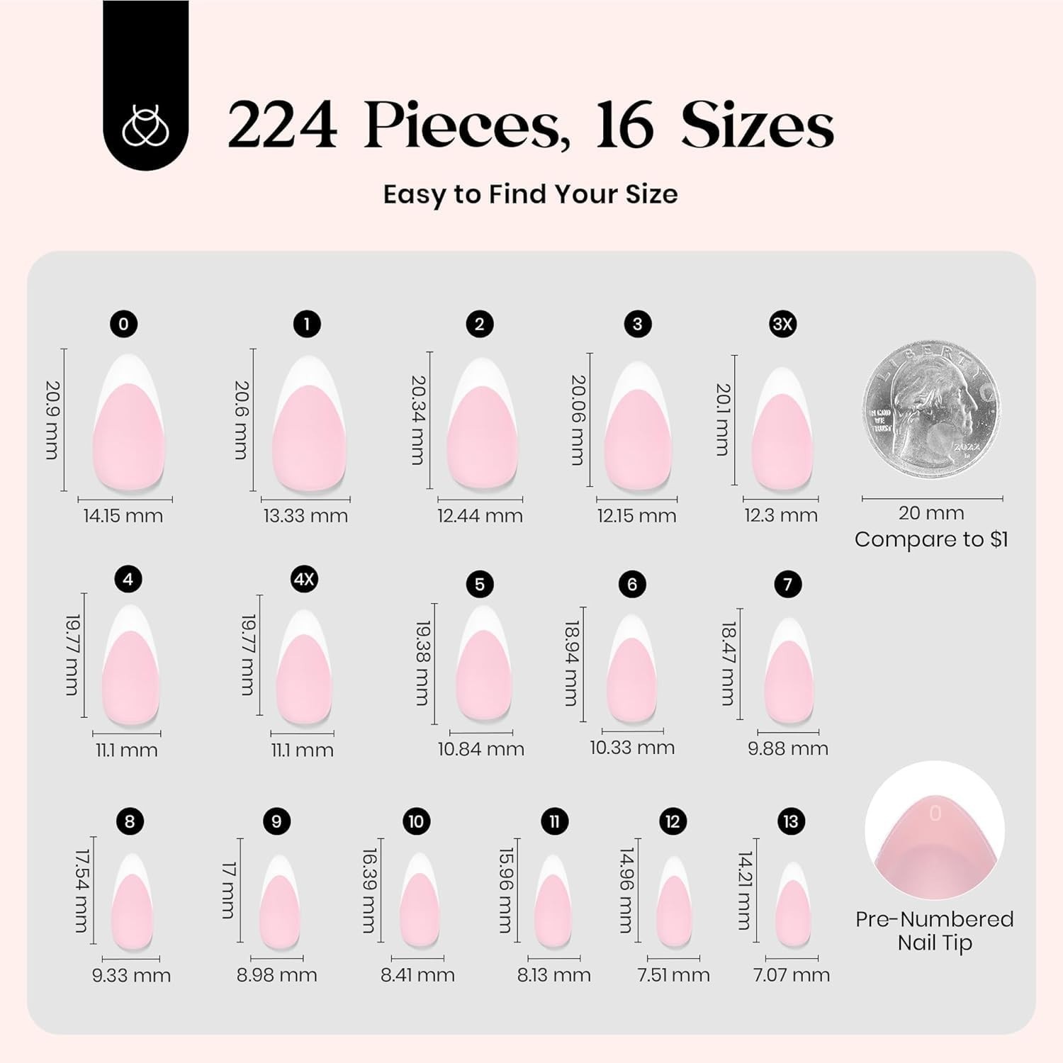 Salon Quality 224 Pcs Pink French Tip Fake Nails – Soft Gel for Every Occasion
