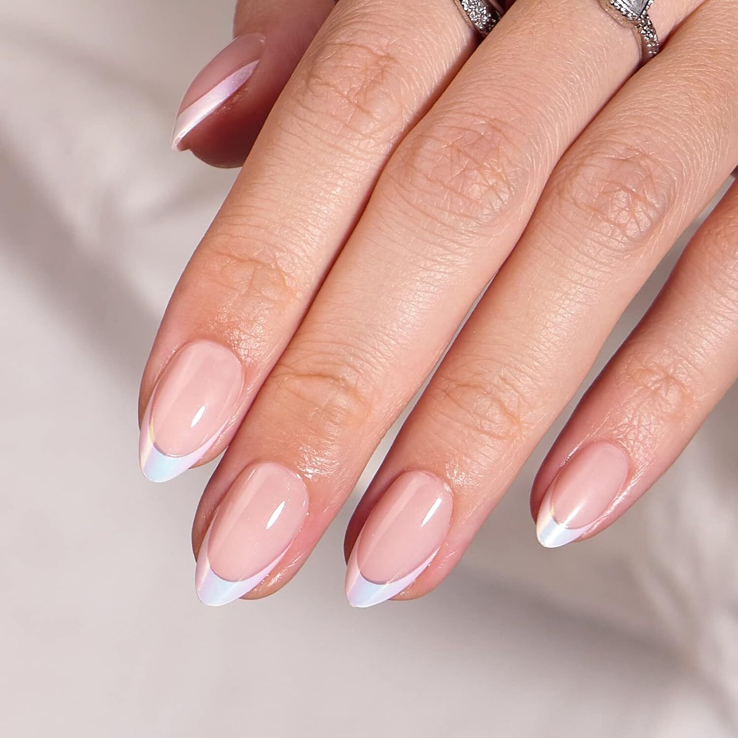 Short Almond White Press On Nails Soft Gel Reusable Glue on Nails 16 Sizes Kit