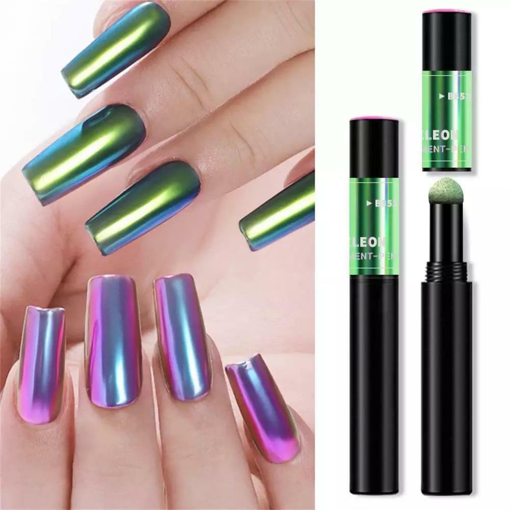 Nail Duo Chrome PEN Chameleon Mirror Powder Air Cushion Solid 6 Colours Dust UK