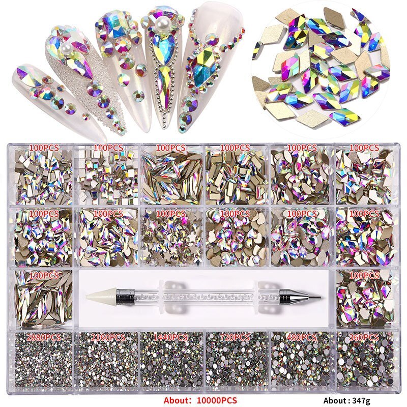 3100PCS/Boxed Luxury Rhinestone Nail Art Jewelry Set Glass Nail Crystals Box