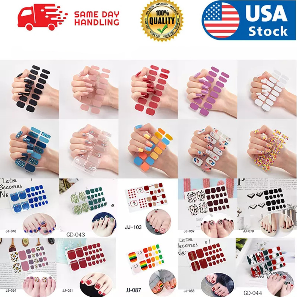 Full Size Nail Wraps Stickers Polish Toe Manicure Art Self Stick Decor 3D Decals