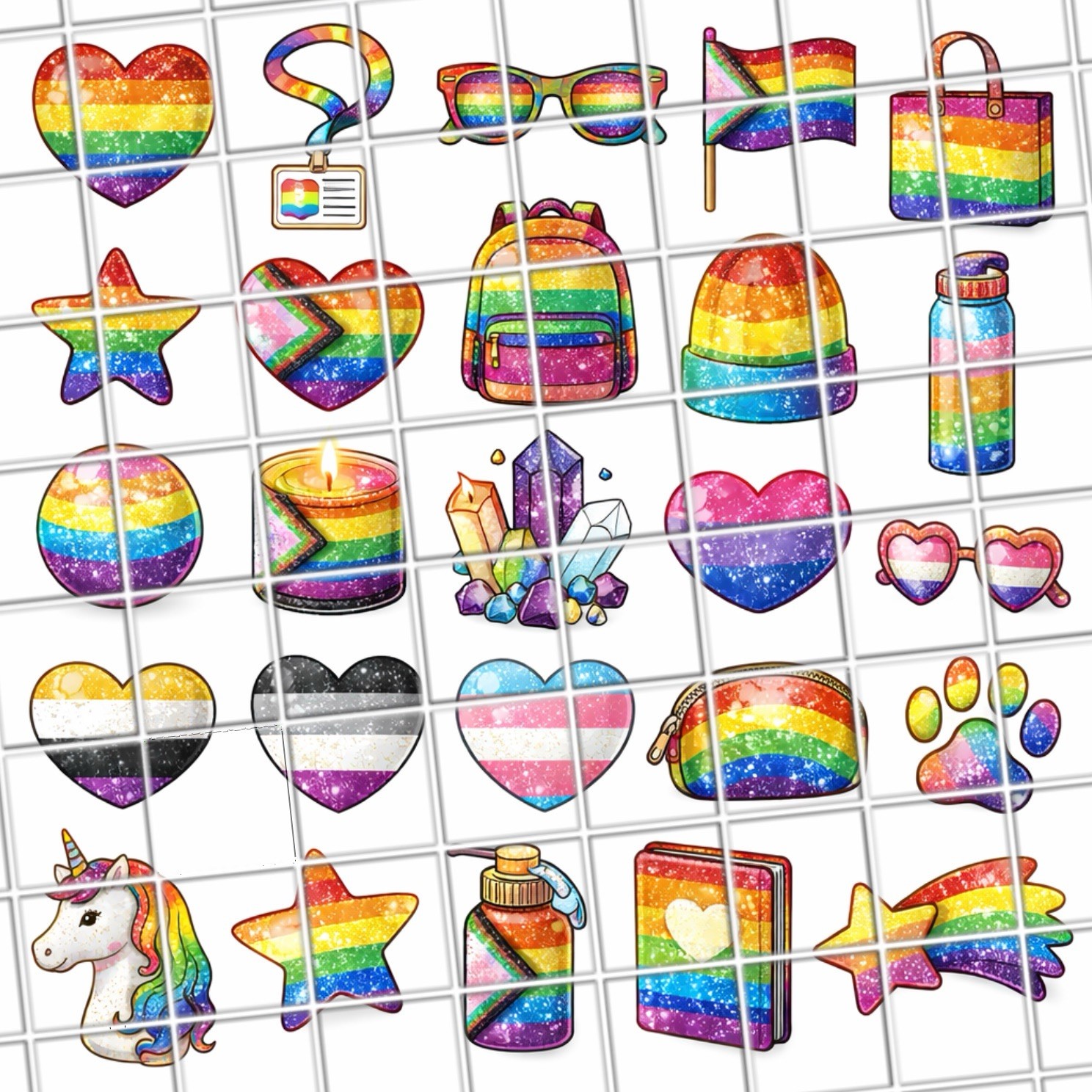 Glitter Pride Rainbow Waterslide Nail Art Decals Set Of 50 Instructions Bonus