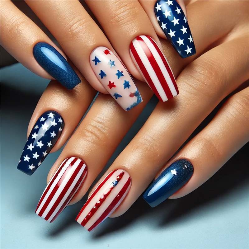Sweet Star Stripe Ballet Press On Nails 4th of July Wholesale