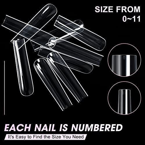 Extra Long Square Full Cover Nail Tips 240PCS XXXL Clear Full Cover Fake