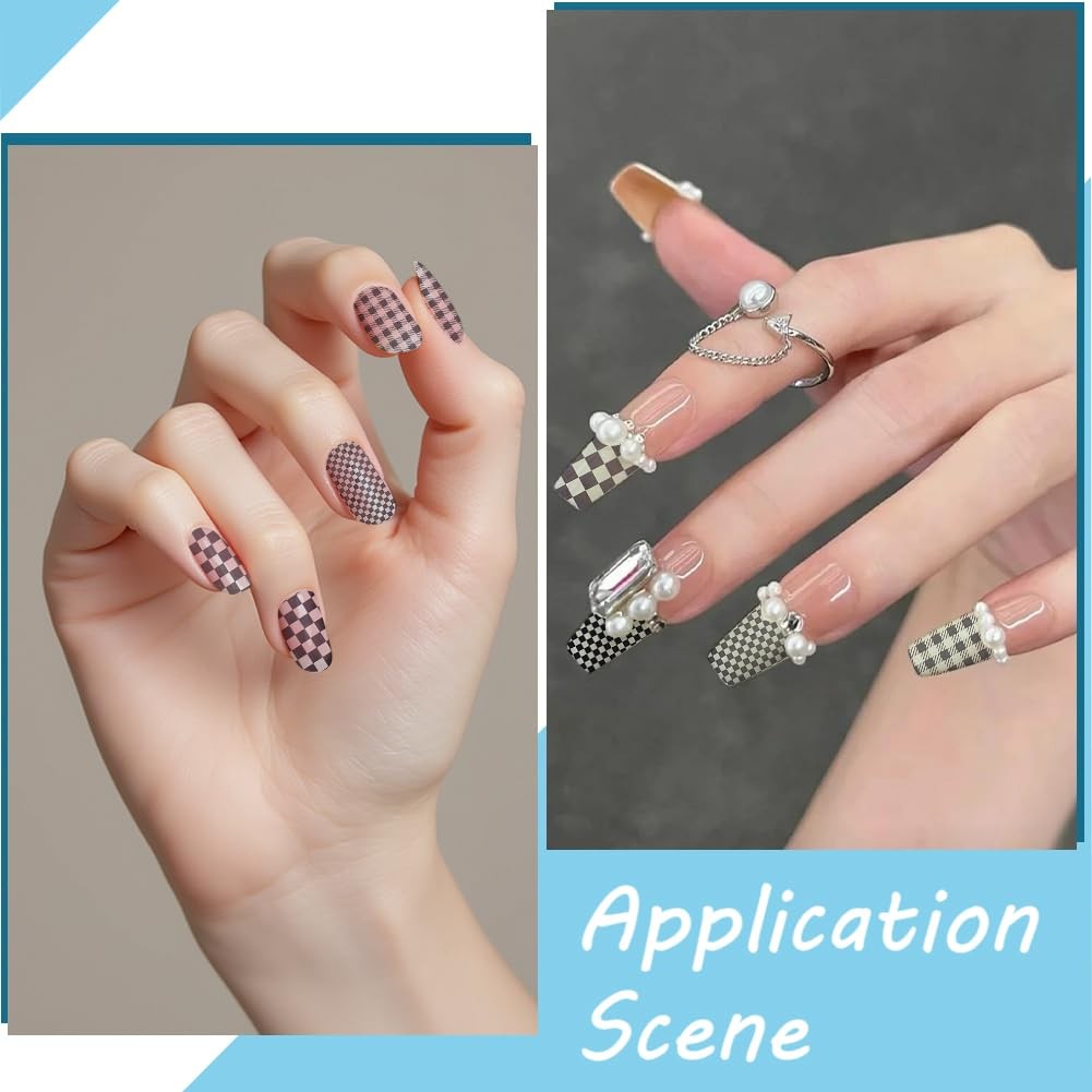 1 6 Rolls Nail Foil Transfer Sheets Black and White Plaid Nail Art Decals PET…