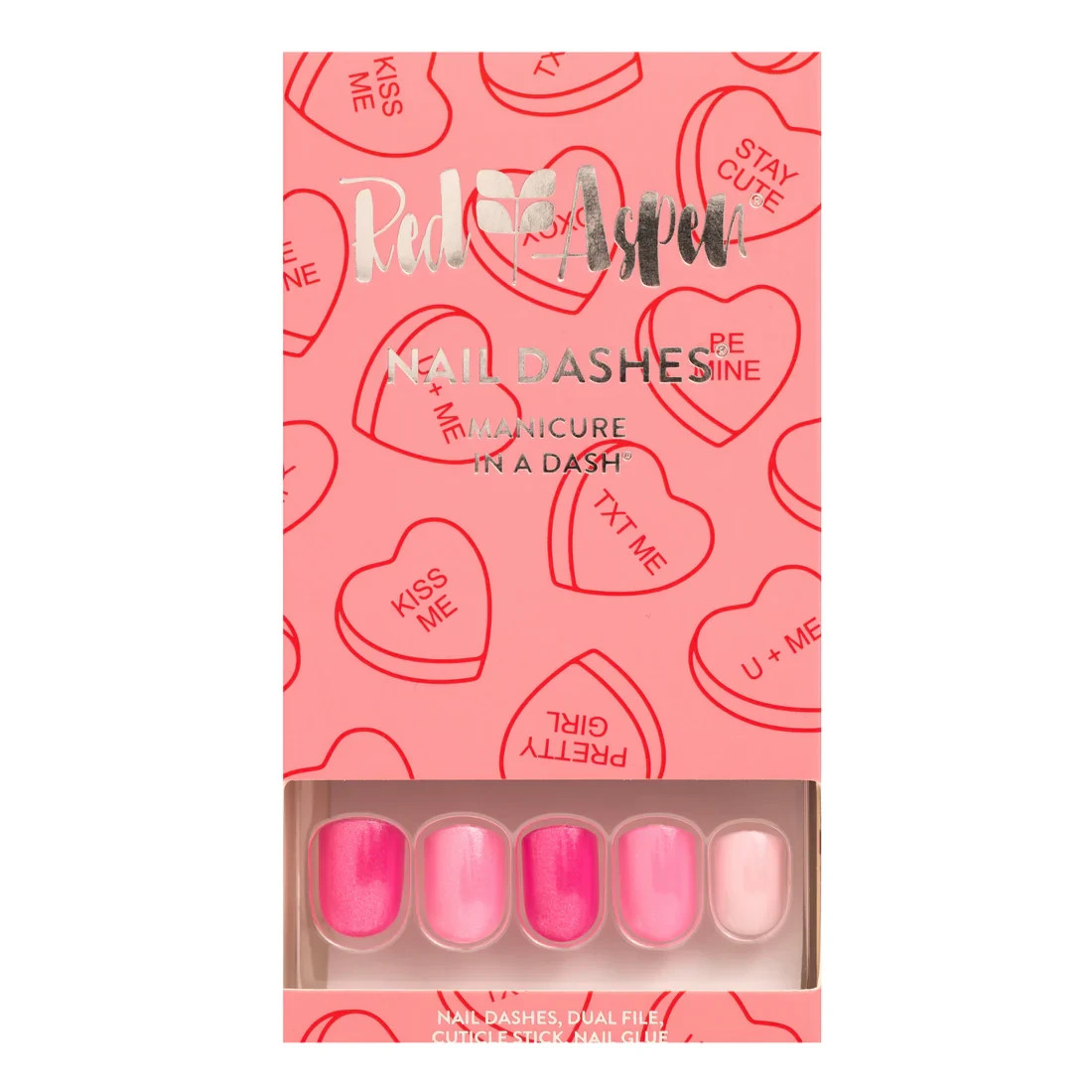Red Aspen Press On Nails- Lots of Love, Lettie- Short Square-Pink -Mixed Mani