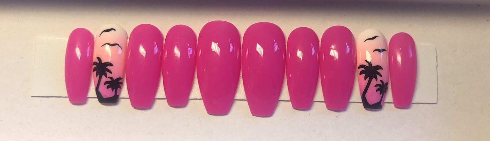 pink beachy palm tree press on nails