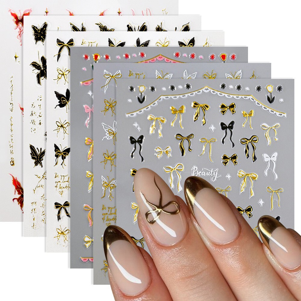 4Pcs Self-Adhesive Nail Art Decals with Butterfly Bow-Knot Floral Designs NH28