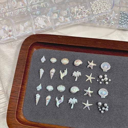 Summer Beach Nail Charms, 3D Seashell Starfish Palm Tree Nail Art Style-13