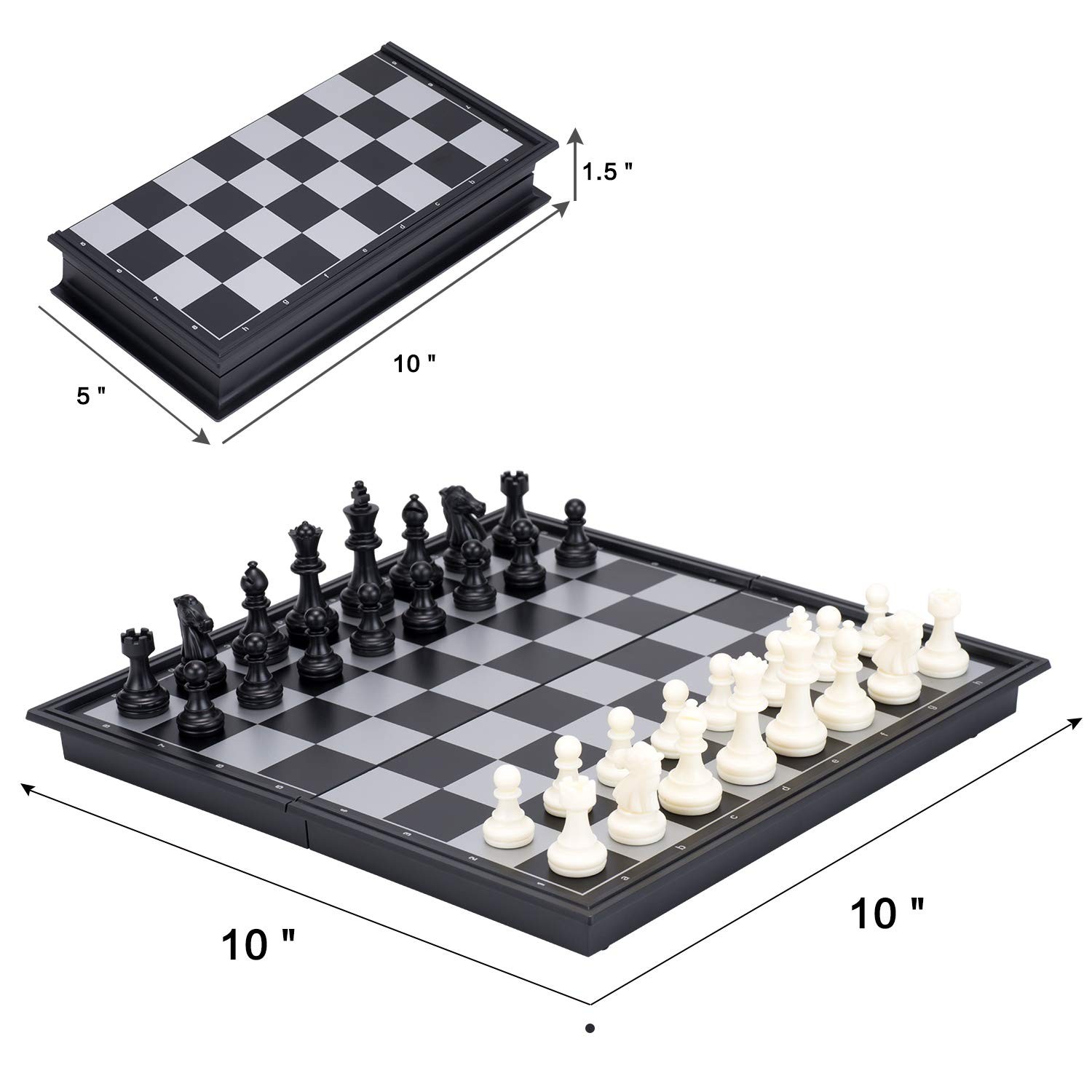 AMEROUS 10 Inches Magnetic Travel Chess Set with Folding 10 inches, Black
