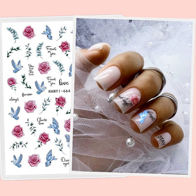 Peace Dove Flower Nail Stickers Camellia Rose Tropical Leaves Palm