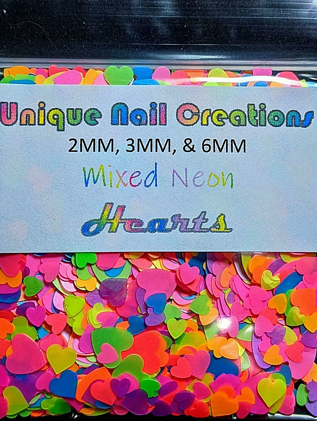 HEART MULTI SIZE~ MIX NEON GLITTER~Nail•Acrylic•Gel•Body Art•Face•Festival