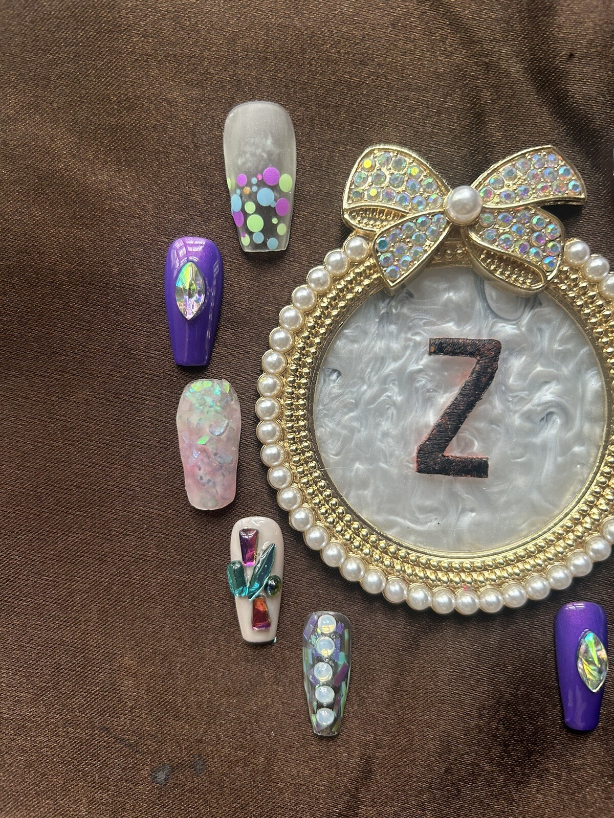 Z NAILZ! Summer Fun Eclectic Nail Design M Coffin Blue/purple Press On Nails.