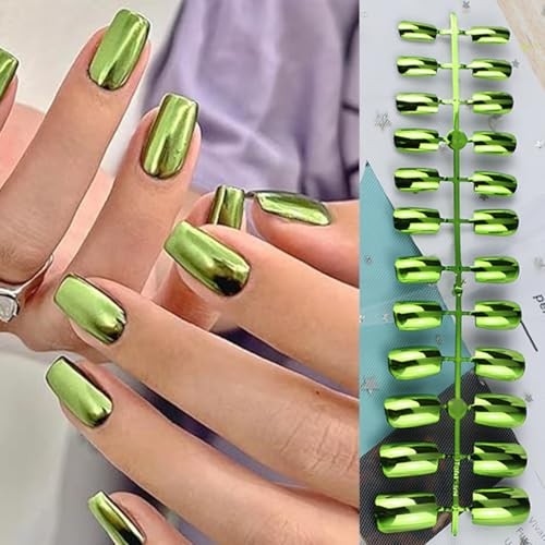6 Packs (144 Pcs) Chrome Press on Nails Medium Square Fake Nails Style-4